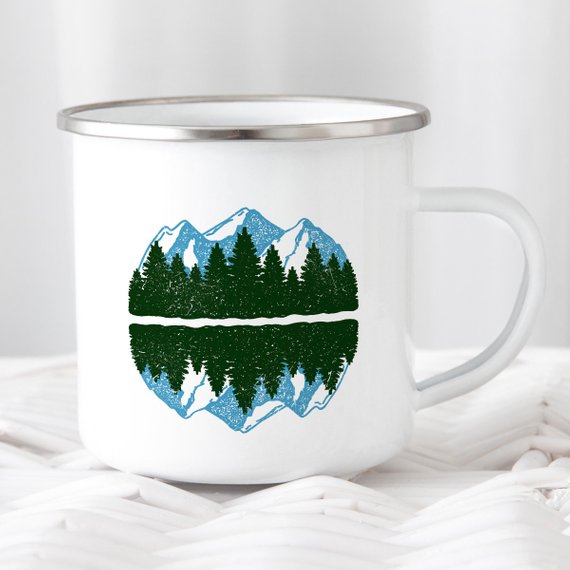 Enamel Camping Mug / Mountain Lake