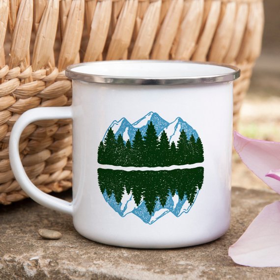 Enamel Camping Mug / Mountain Lake