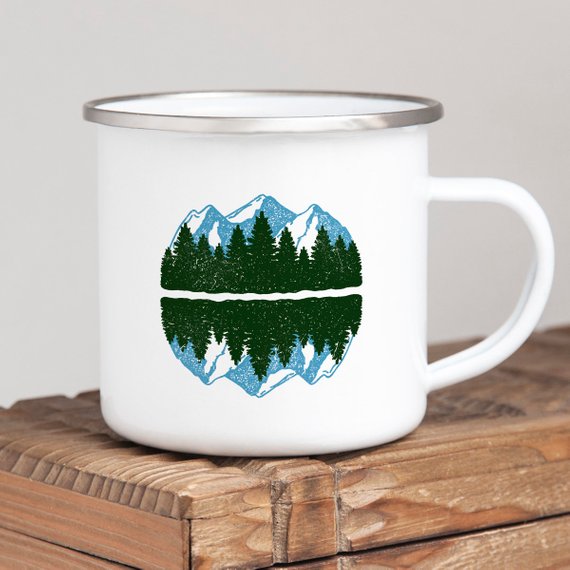 Enamel Camping Mug / Mountain Lake