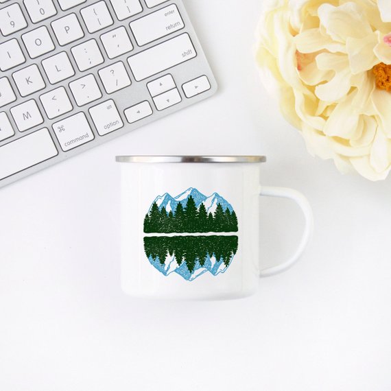 Enamel Camping Mug / Mountain Lake