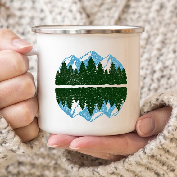 Enamel Camping Mug / Mountain Lake